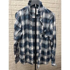 Field Stream Plaid Long Sleeve Button Up Shirt Women Large Blue White Casual